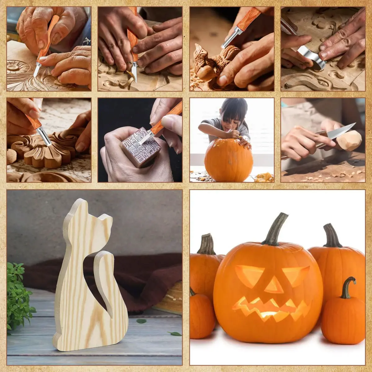 AUGSUN 17Pcs Wood Whittling Carving Tools for Beginners | Carbon Steel Blades, Ergonomic Handles, Cut-Proof Gloves Included - view 7