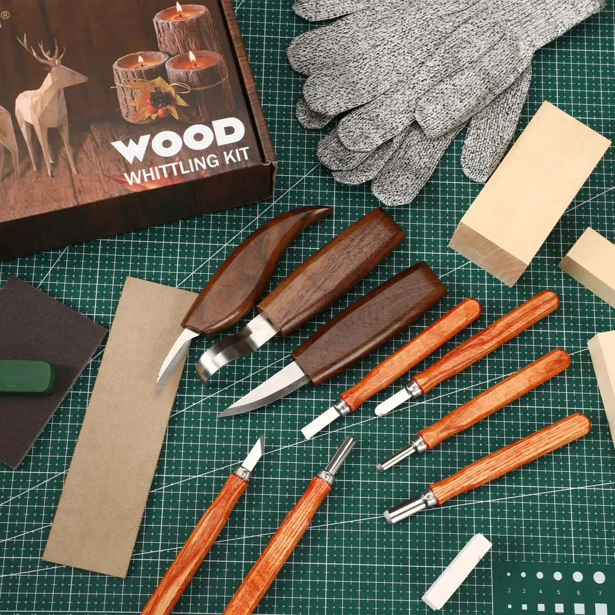 AUGSUN 17Pcs Wood Whittling Carving Tools for Beginners | Carbon Steel Blades, Ergonomic Handles, Cut-Proof Gloves Included - view 4