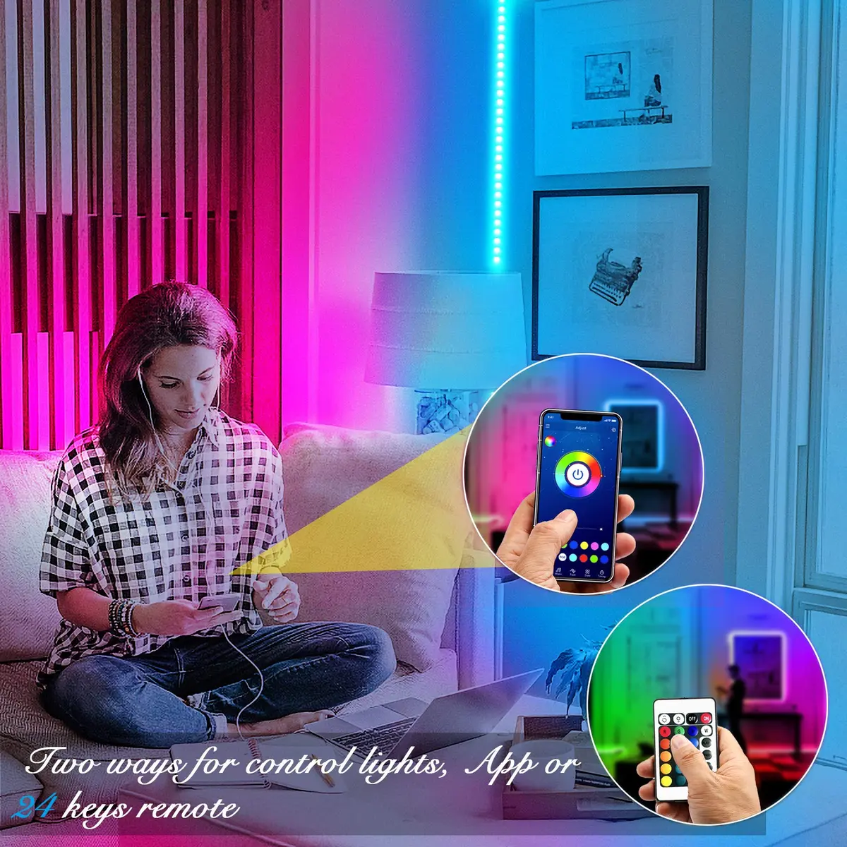 DAYBETTER RGB LED Strip Lights 30.48m (100ft) | Smart App & Remote Control for Bedroom Decor - view 3