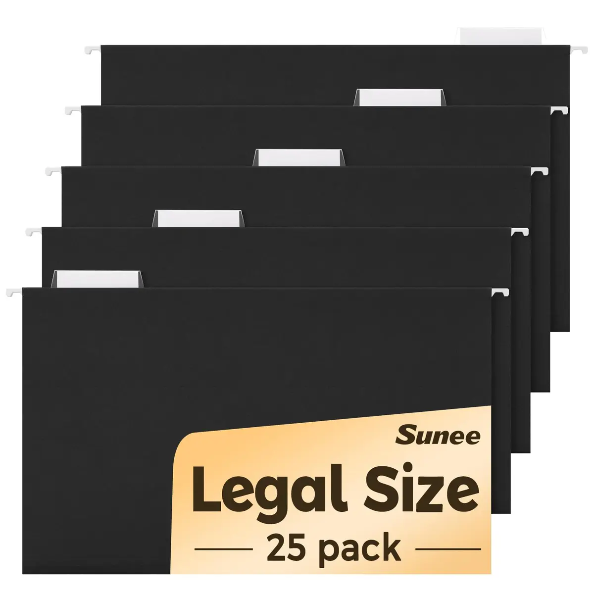 SUNEE Legal Size Hanging File Folders 25 Pack | Durable, Black, 1/5-Cut Tabs for Office & Home - main product image