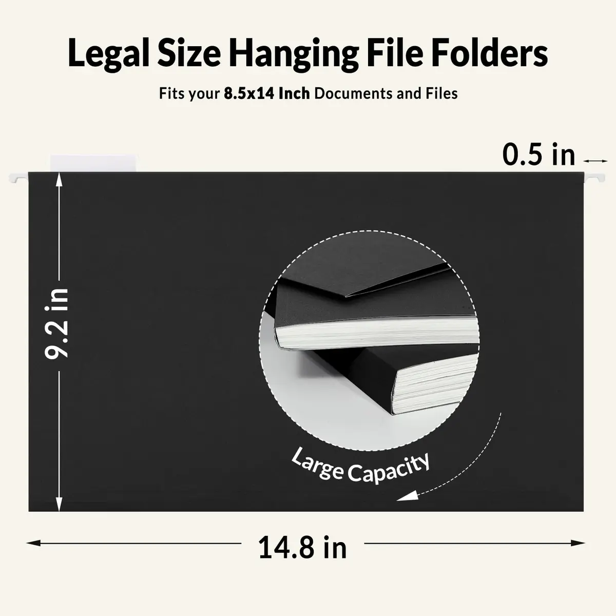 SUNEE Legal Size Hanging File Folders 25 Pack | Durable, Black, 1/5-Cut Tabs for Office & Home - view 2