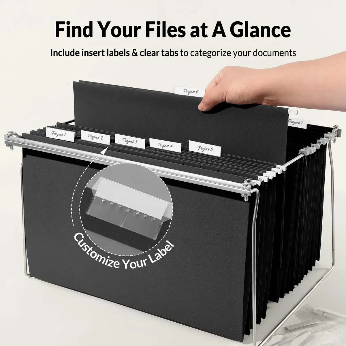 SUNEE Legal Size Hanging File Folders 25 Pack | Durable, Black, 1/5-Cut Tabs for Office & Home - view 3