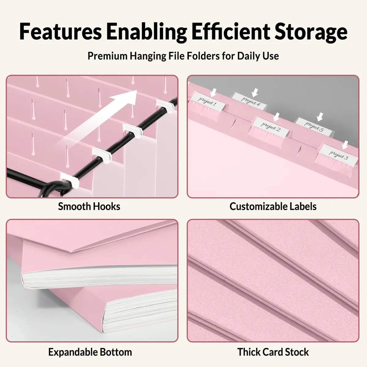 SUNEE Legal Size Hanging File Folders 9.2"x14.8" Pink 25 Pack 1/5-Cut Tabs | Stay Organized for Home and Office - view 4