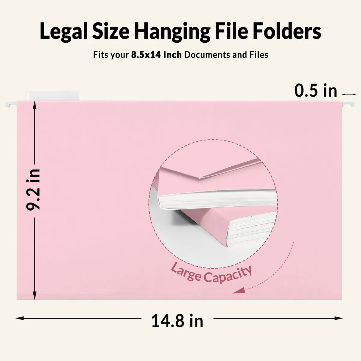 SUNEE Legal Size Hanging File Folders 9.2"x14.8" Pink 25 Pack 1/5-Cut Tabs | Stay Organized for Home and Office - view 2