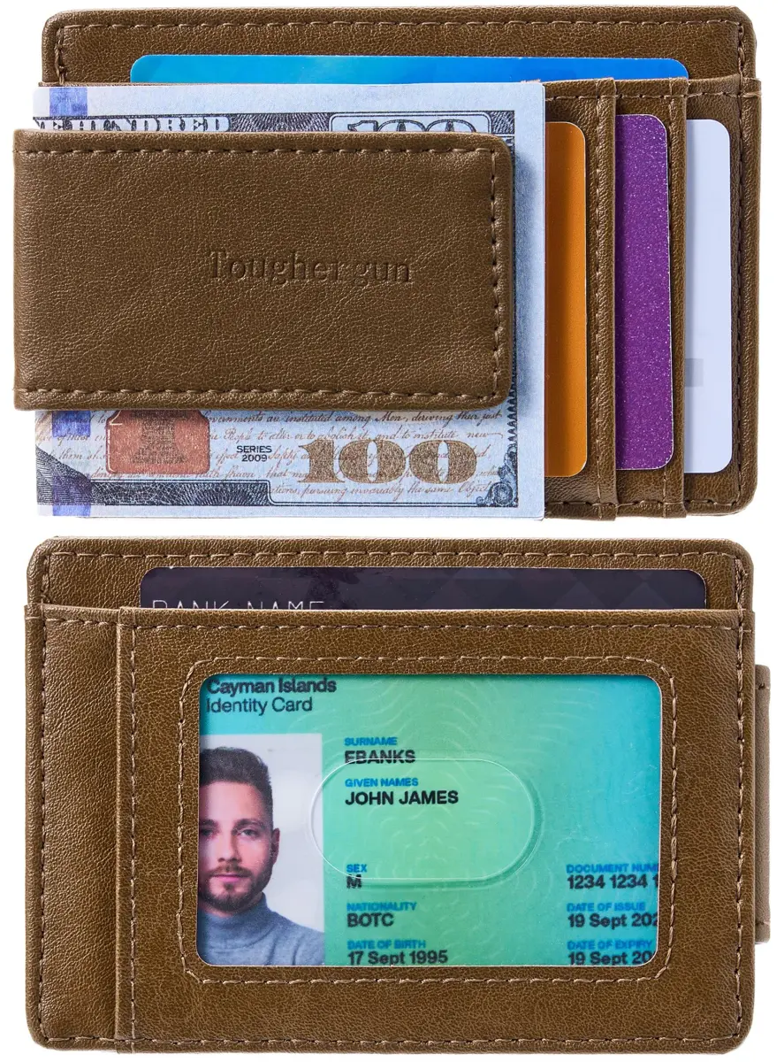Toughergun Slim Wallet for Men RFID Blocking Money Clip, Minimalist Front Pocket Credit Card Holder, Magnetic Thin Mens Wallets with ID Window (Wax Brown) - view 2