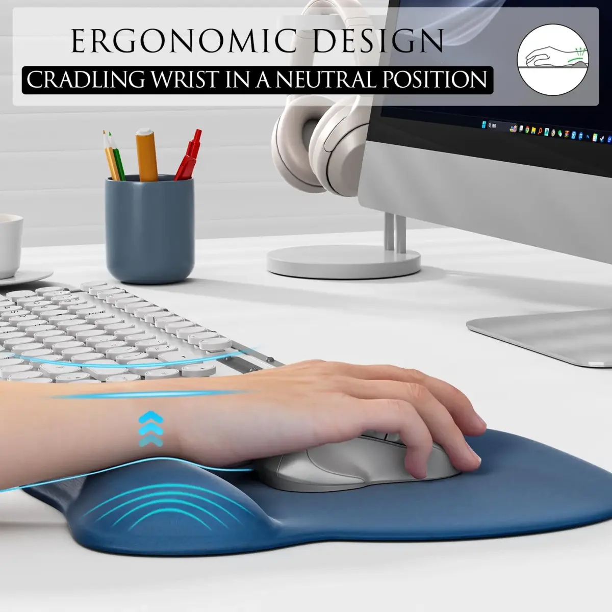 MROCO Ergonomic Mouse Pad with Gel Wrist Rest, 24cm x 20.5cm (9.4 x 8.1 in) | Smooth Lycra Surface & Non-Slip Base - view 5