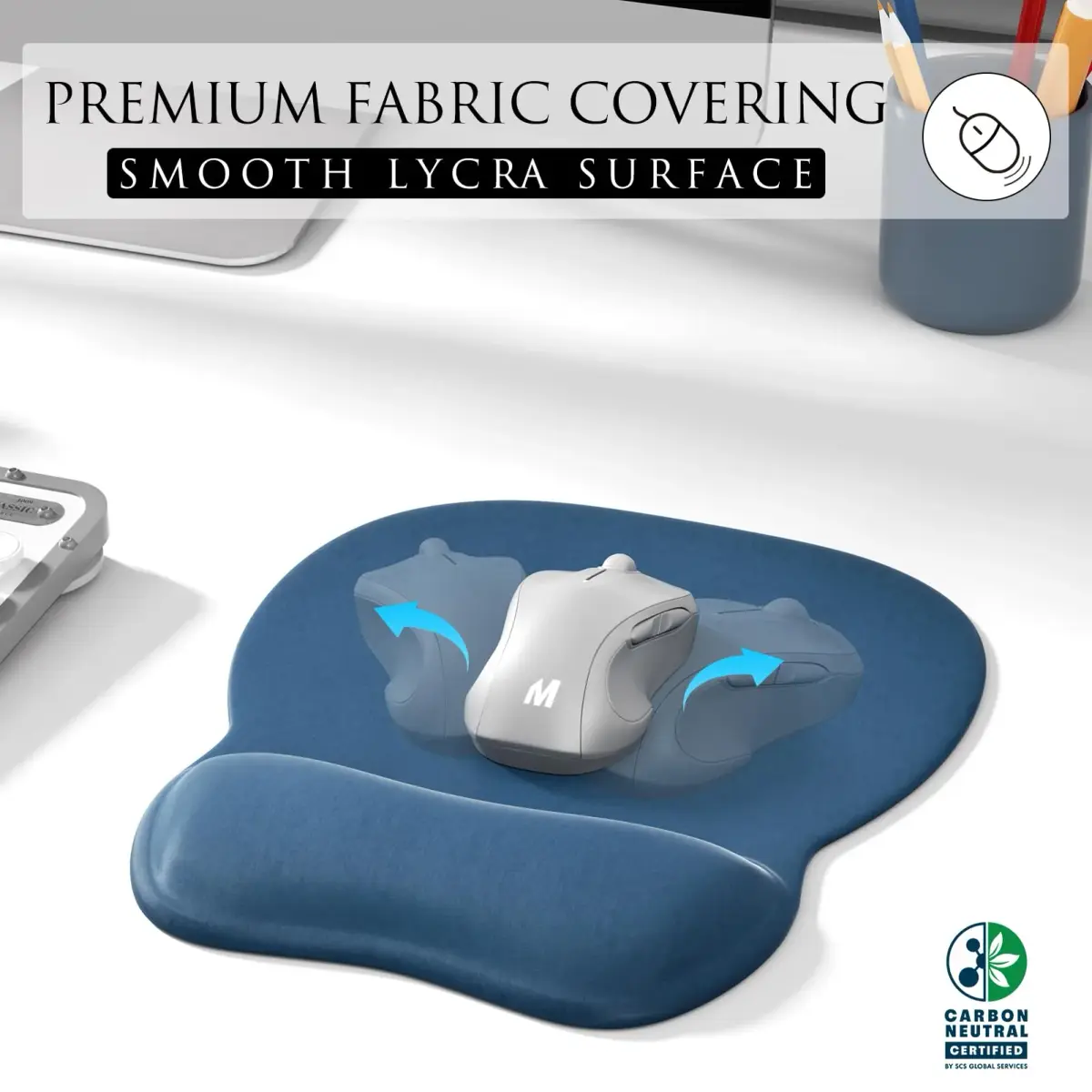 MROCO Ergonomic Mouse Pad with Gel Wrist Rest, 24cm x 20.5cm (9.4 x 8.1 in) | Smooth Lycra Surface & Non-Slip Base - view 2