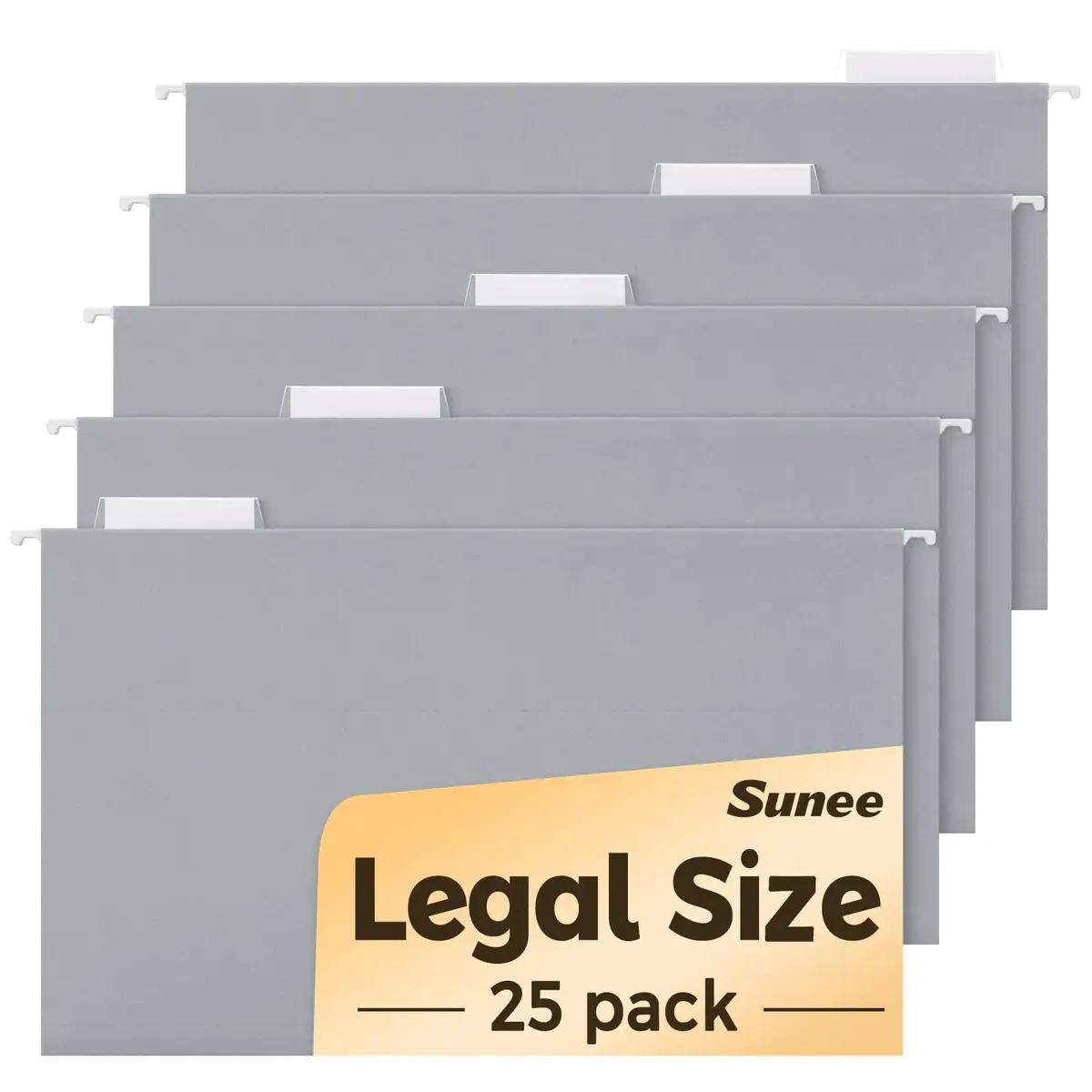 SUNEE Legal Size Hanging File Folders (9.2"x14.8") | 25 Pack, Gray, 1/5-Cut Tabs, Durable Office & Home Organization - main product image