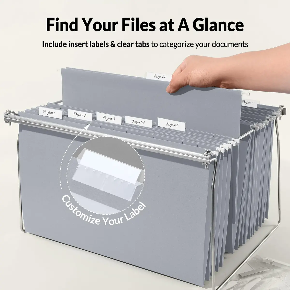 SUNEE Legal Size Hanging File Folders (9.2"x14.8") | 25 Pack, Gray, 1/5-Cut Tabs, Durable Office & Home Organization - view 3