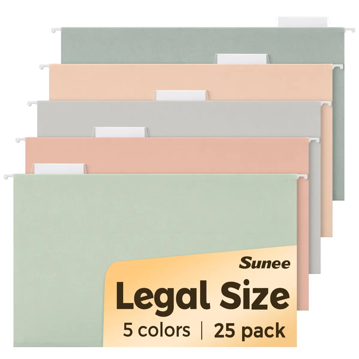 SUNEE Legal Size Hanging File Folders 9.2"x14.8" (25 Pack) | Morandi Colors, 1/5-Cut Tabs, 1" Expansion - main product image