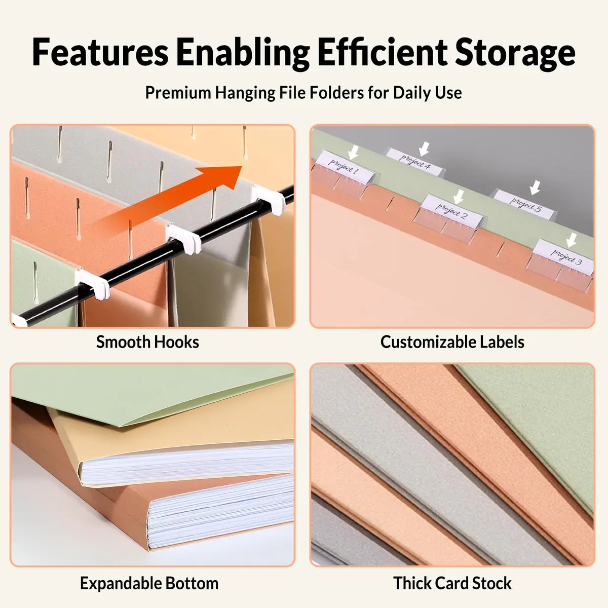 SUNEE Legal Size Hanging File Folders 9.2"x14.8" (25 Pack) | Morandi Colors, 1/5-Cut Tabs, 1" Expansion - view 5