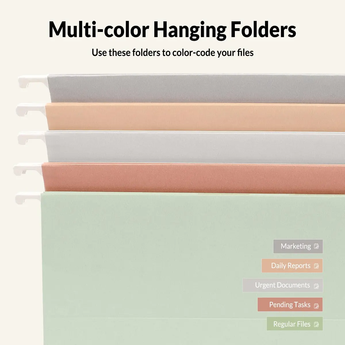 SUNEE Legal Size Hanging File Folders 9.2"x14.8" (25 Pack) | Morandi Colors, 1/5-Cut Tabs, 1" Expansion - view 6