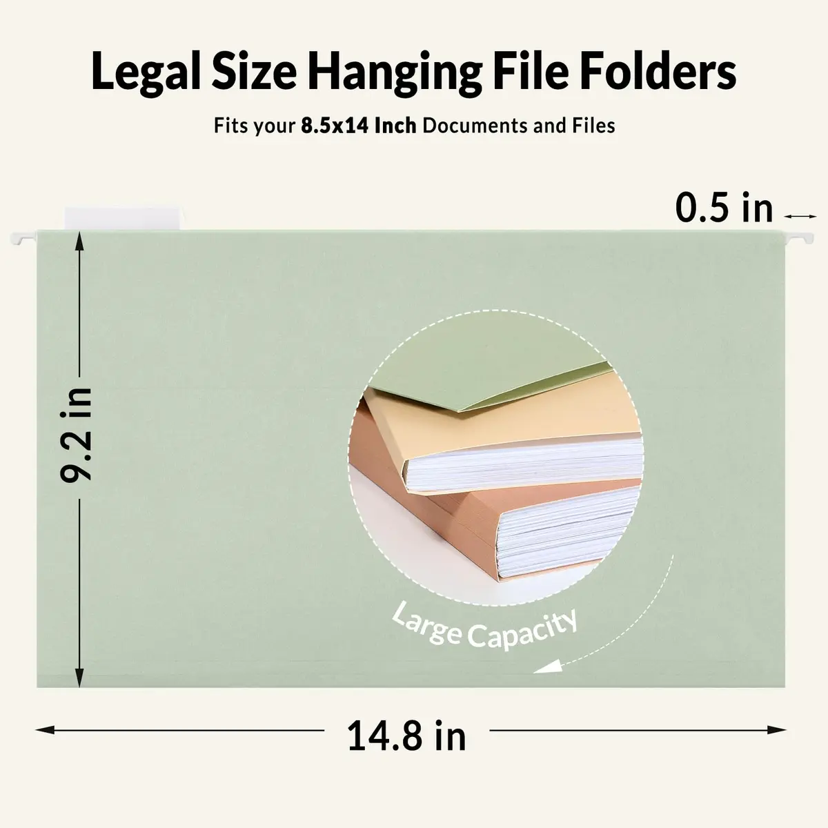 SUNEE Legal Size Hanging File Folders 9.2"x14.8" (25 Pack) | Morandi Colors, 1/5-Cut Tabs, 1" Expansion - view 2
