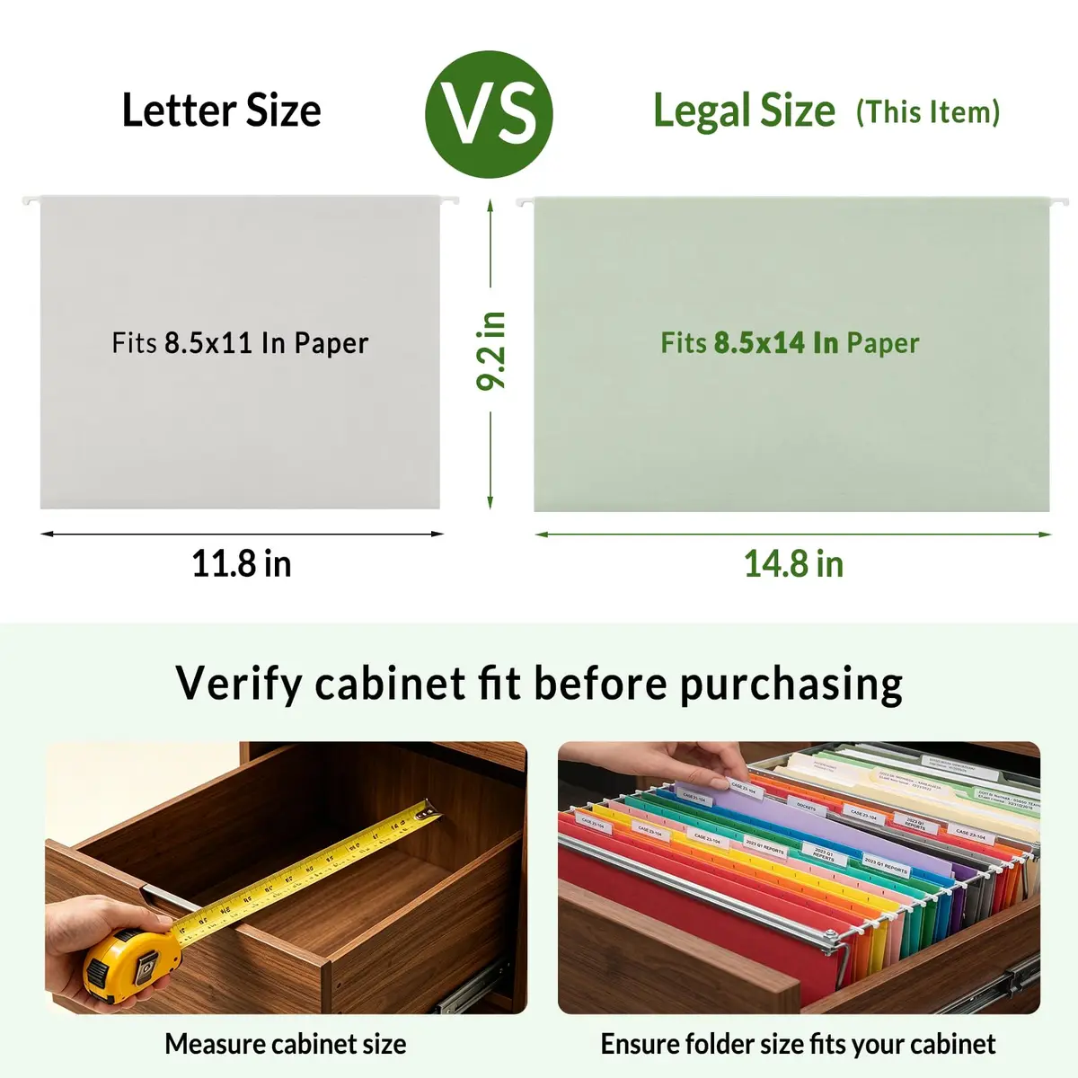 SUNEE Legal Size Hanging File Folders 9.2"x14.8" (25 Pack) | Morandi Colors, 1/5-Cut Tabs, 1" Expansion - view 3