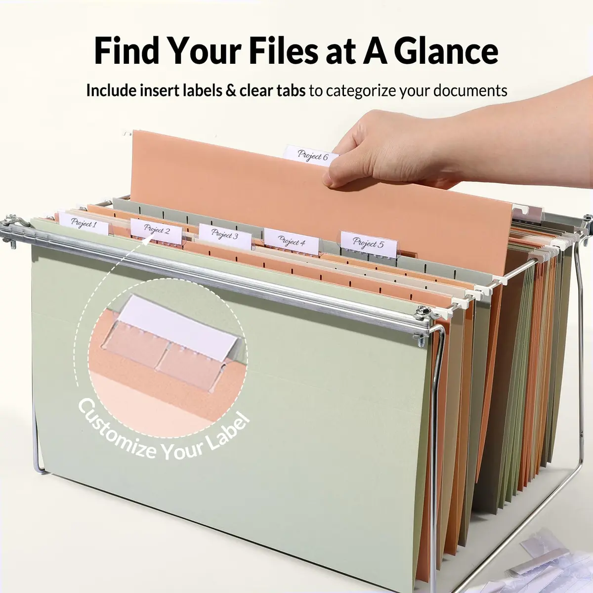 SUNEE Legal Size Hanging File Folders 9.2"x14.8" (25 Pack) | Morandi Colors, 1/5-Cut Tabs, 1" Expansion - view 4