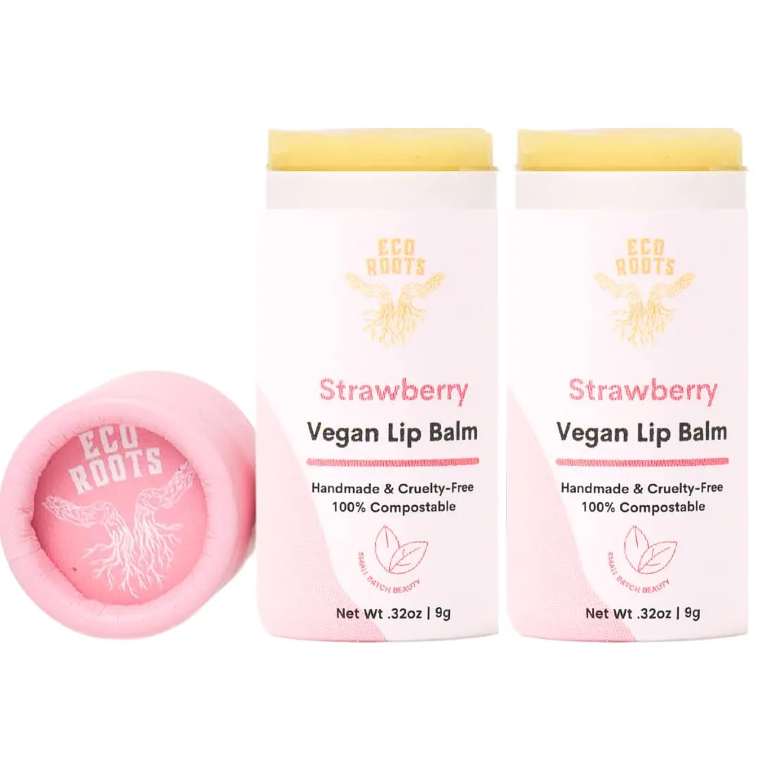 ECO ROOTS Strawberry Scented Lip Balm 2 Pack | Vegan & Organic, Cruelty-Free, Compostable Packaging - view 6