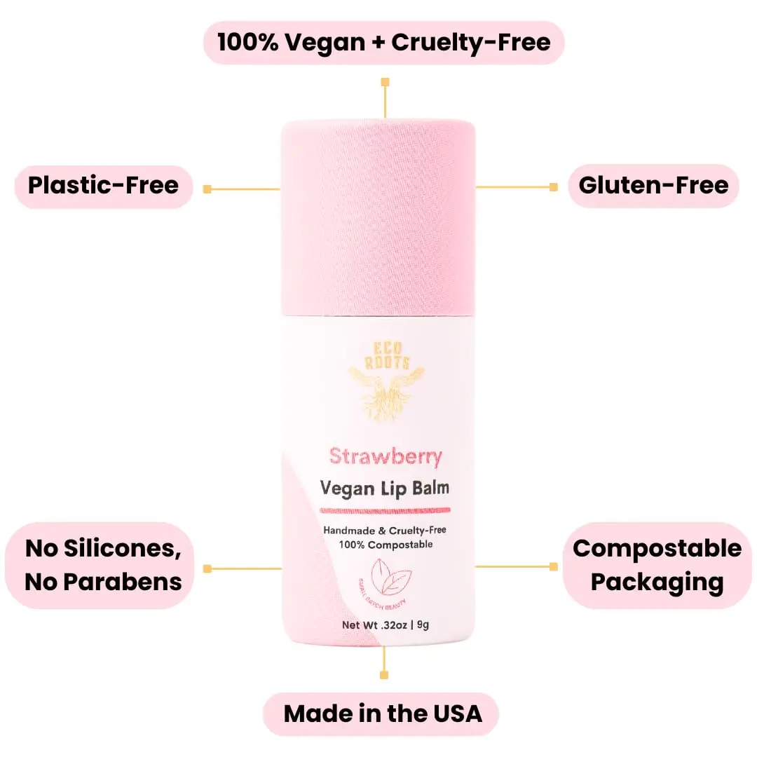 ECO ROOTS Strawberry Scented Lip Balm 2 Pack | Vegan & Organic, Cruelty-Free, Compostable Packaging - view 3