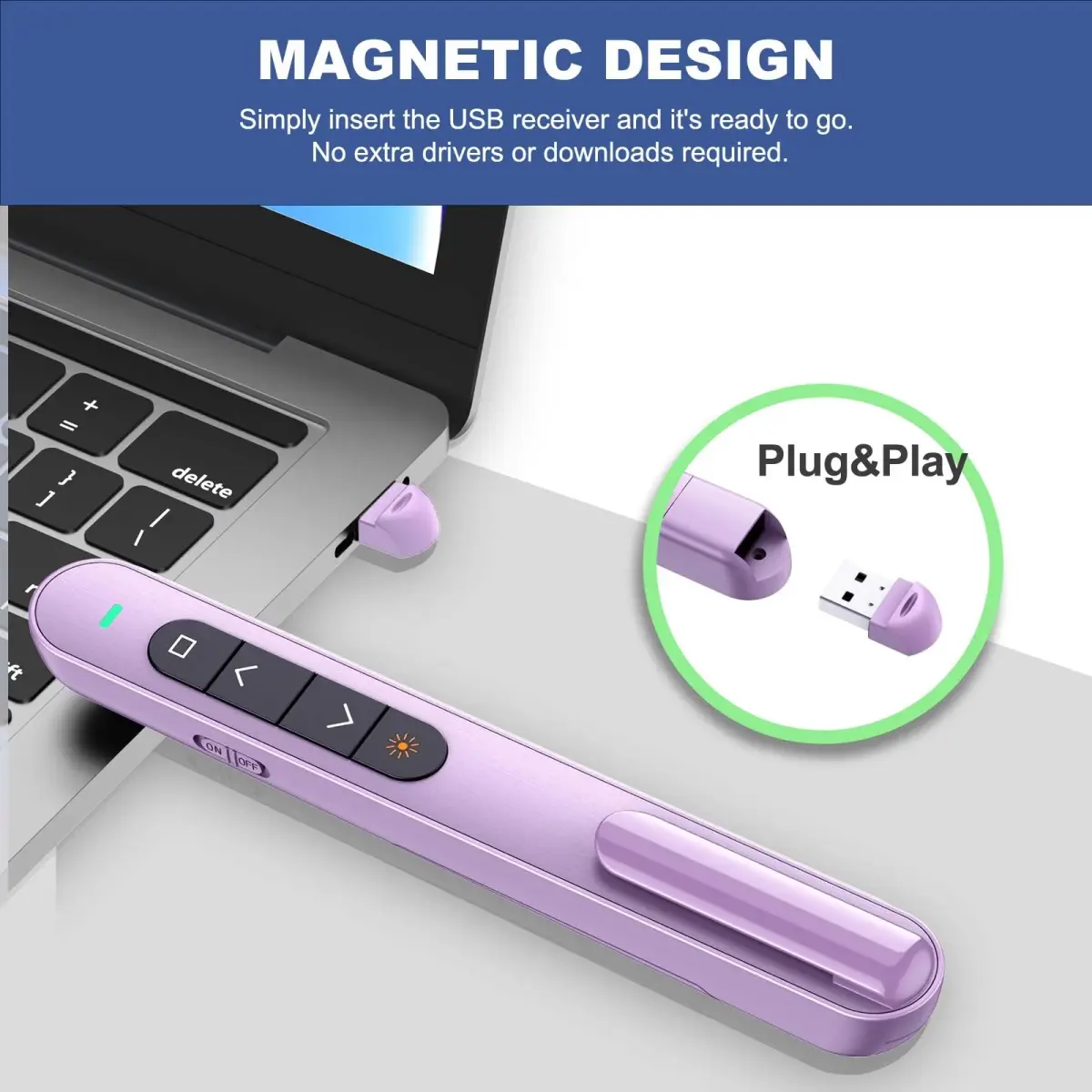 QUI Wireless Presentation Clicker with Volume Control & Red Pointer, 328ft Range | Plug & Play USB Remote for Mac/Windows - view 4