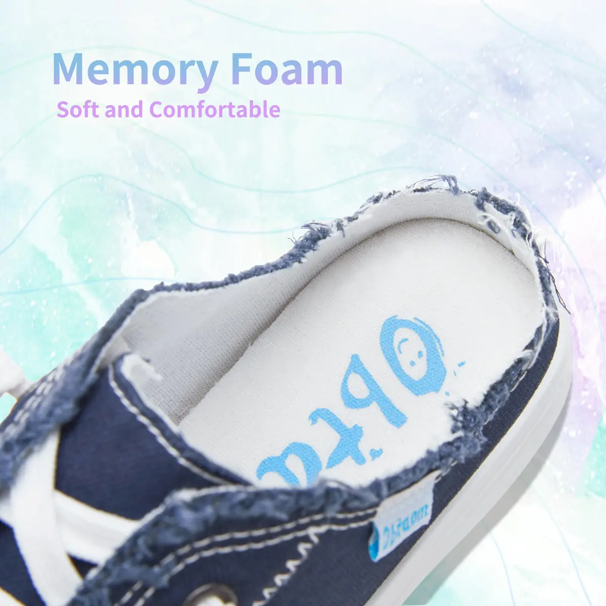 Obtaom Women's Canvas Mule Sneakers Navy US 8 | Memory Foam Slip-on Backless Holiday Shoes - view 7