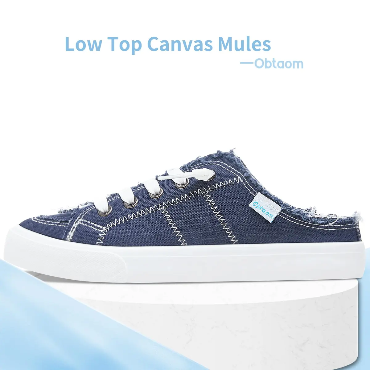 Obtaom Women's Canvas Mule Sneakers Navy US 8 | Memory Foam Slip-on Backless Holiday Shoes - view 4