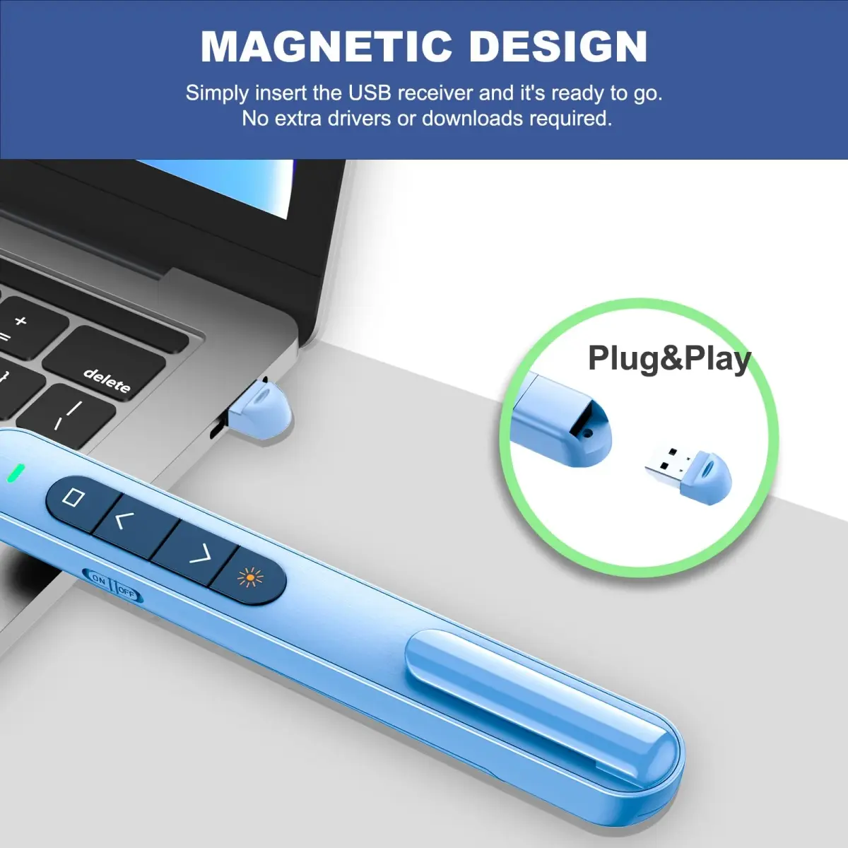 QUI Presentation Clicker with Volume Control, Wireless Presenter Remote | 328ft Range - view 4