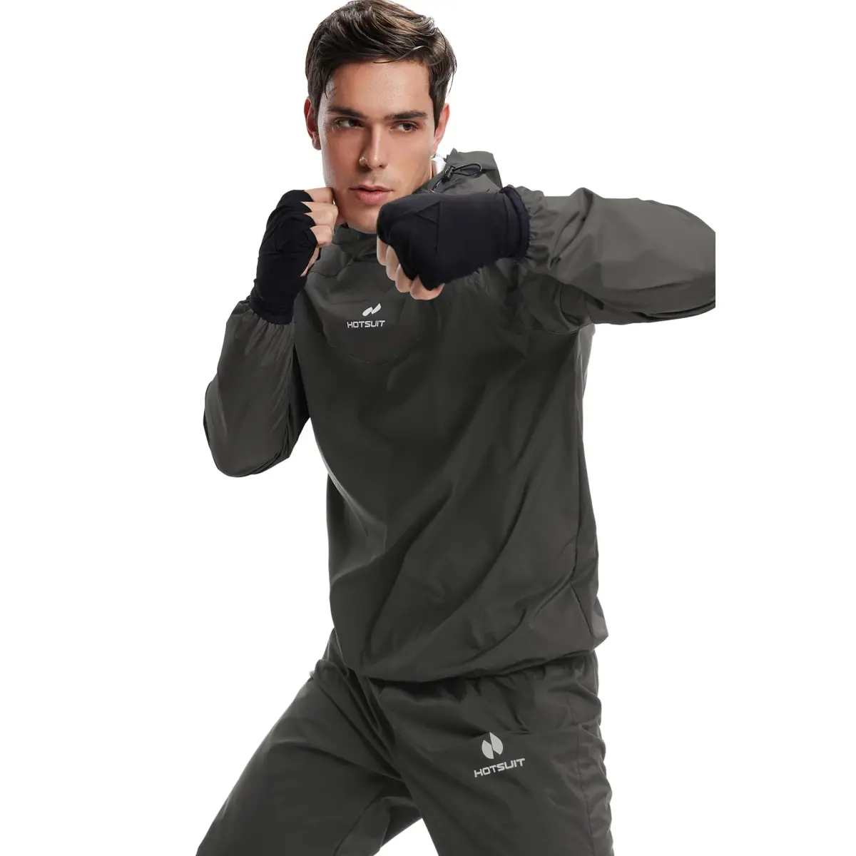HOTSUIT Sauna Suit for Men Jacket & Pant Set XXL Dark Gray | Sweat-Inducing Workout Gear - view 6