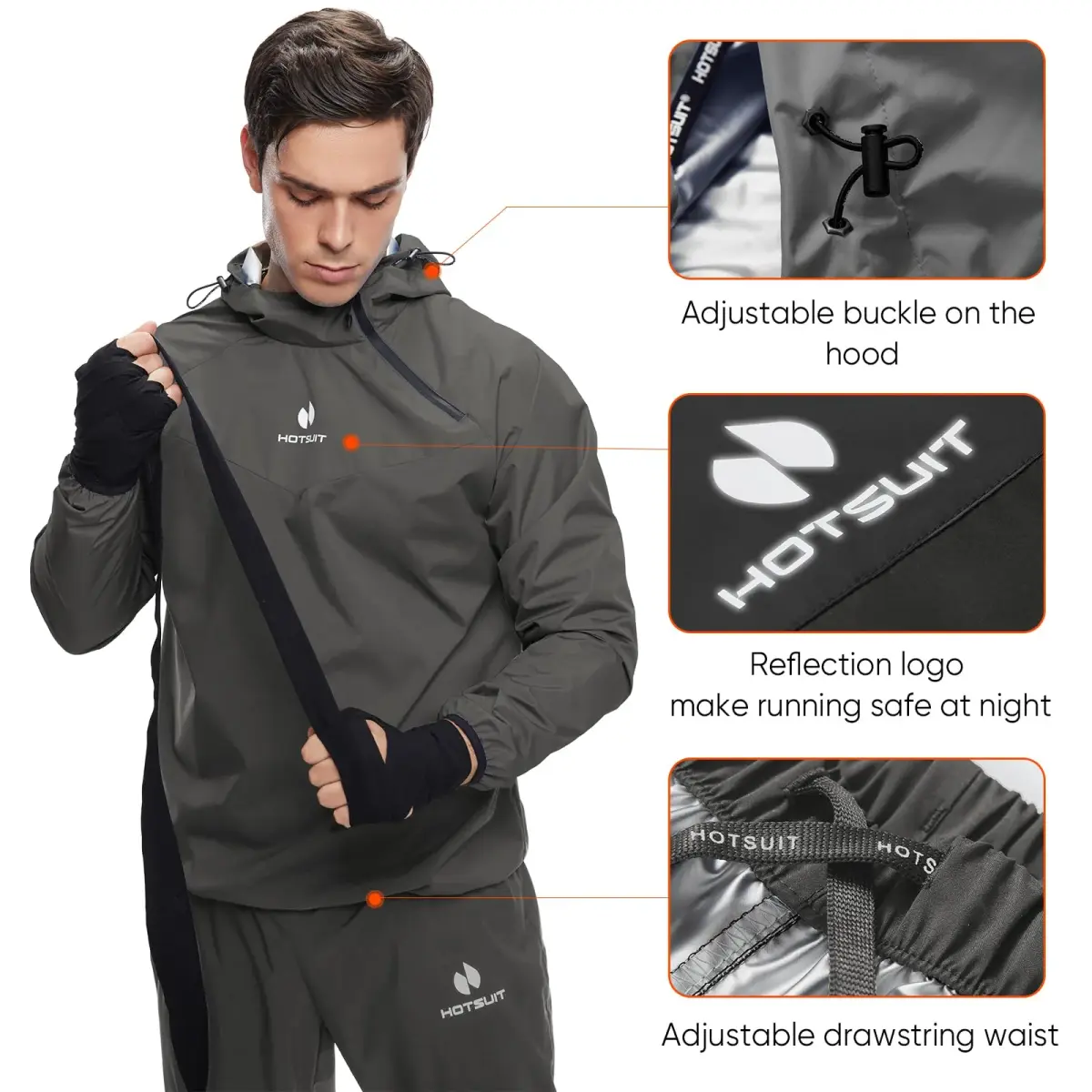 HOTSUIT Sauna Suit for Men Jacket & Pant Set XXL Dark Gray | Sweat-Inducing Workout Gear - view 2