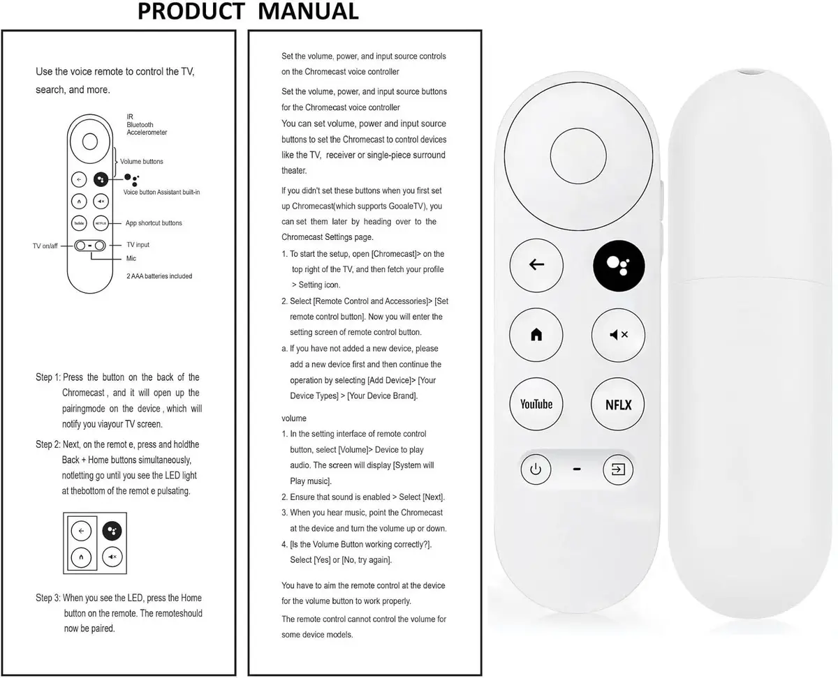 Dayume Voice Remote Control for Google Chromecast 4K TV | Compatible with G9N9N & GA01920-US (Snow) (70-120c) - view 9