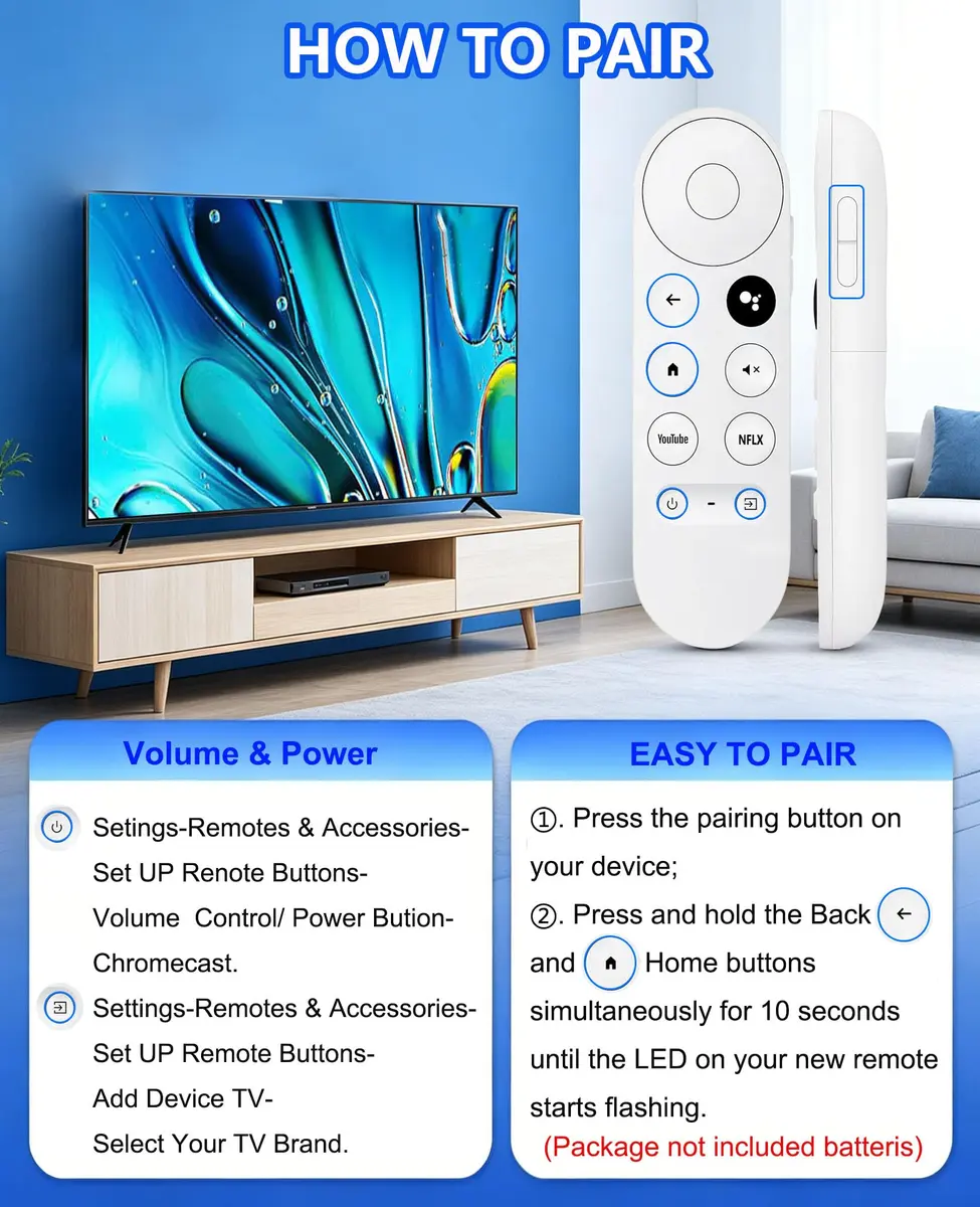 Dayume Voice Remote Control for Google Chromecast 4K TV | Compatible with G9N9N & GA01920-US (Snow) (70-120c) - view 4