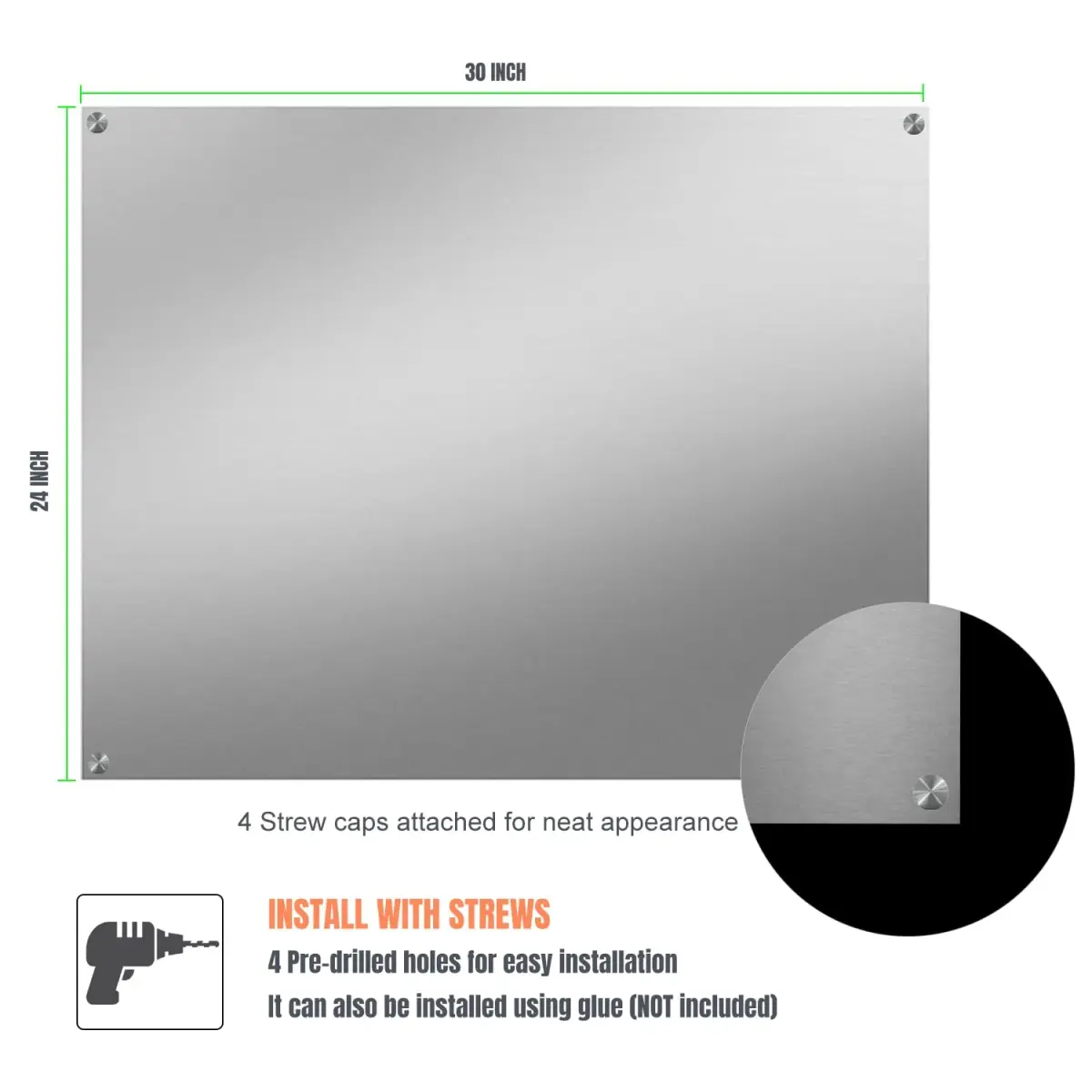 TUTU Stainless Steel Stove Backsplash 24" x 30" | Magnetic Metal Panel for Kitchen Walls - main product image