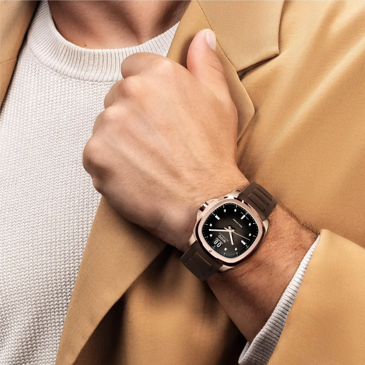 MIDO Multifort TV Big Date Swiss Automatic Watch for Men 40mm Case Brown Dial Brown Rubber Strap - view 5