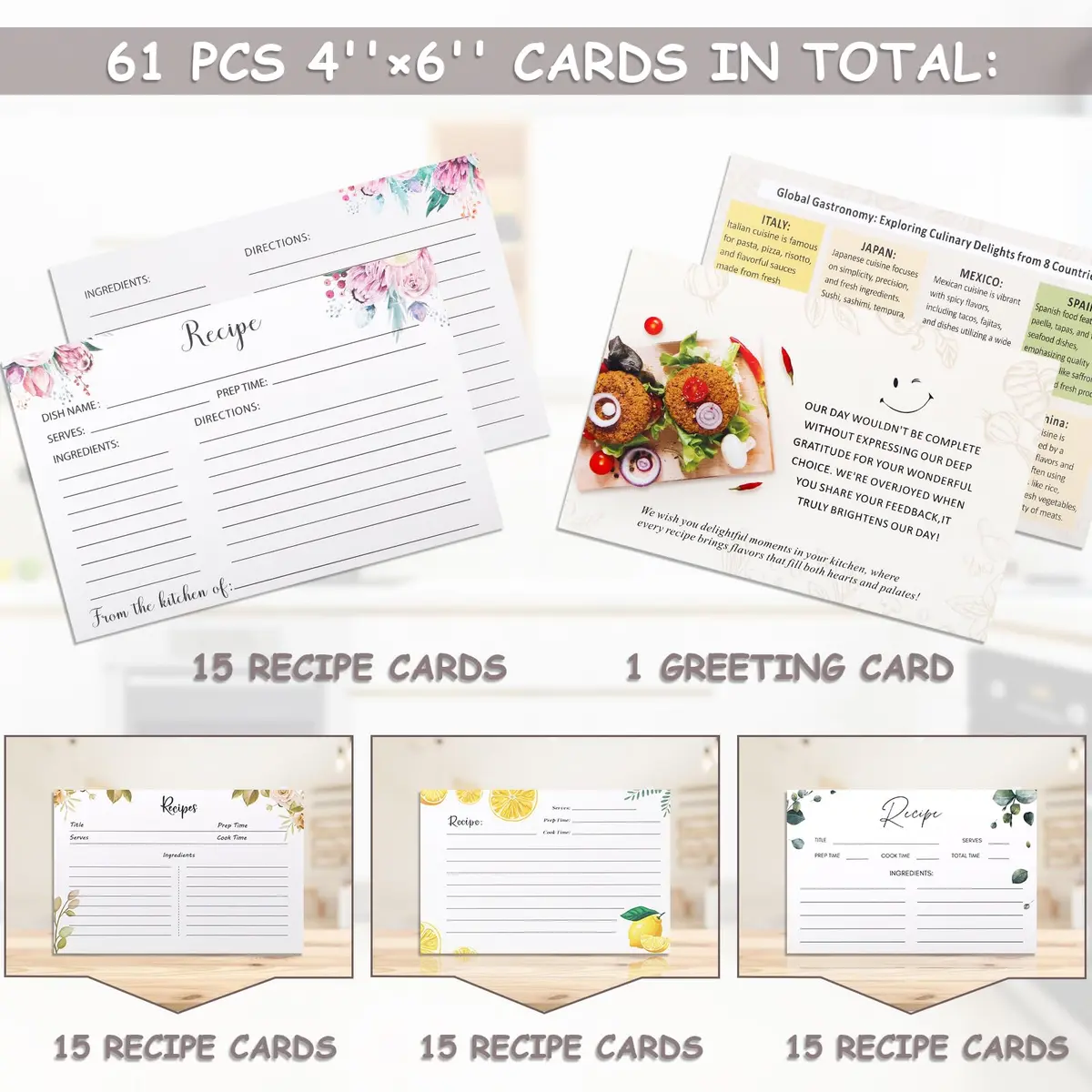 BELO VALE Recipe Box, Wooden Organizer with 61 Recipe Cards | Rustic Kitchen Storage for Home & Gift (120 chars) - view 5