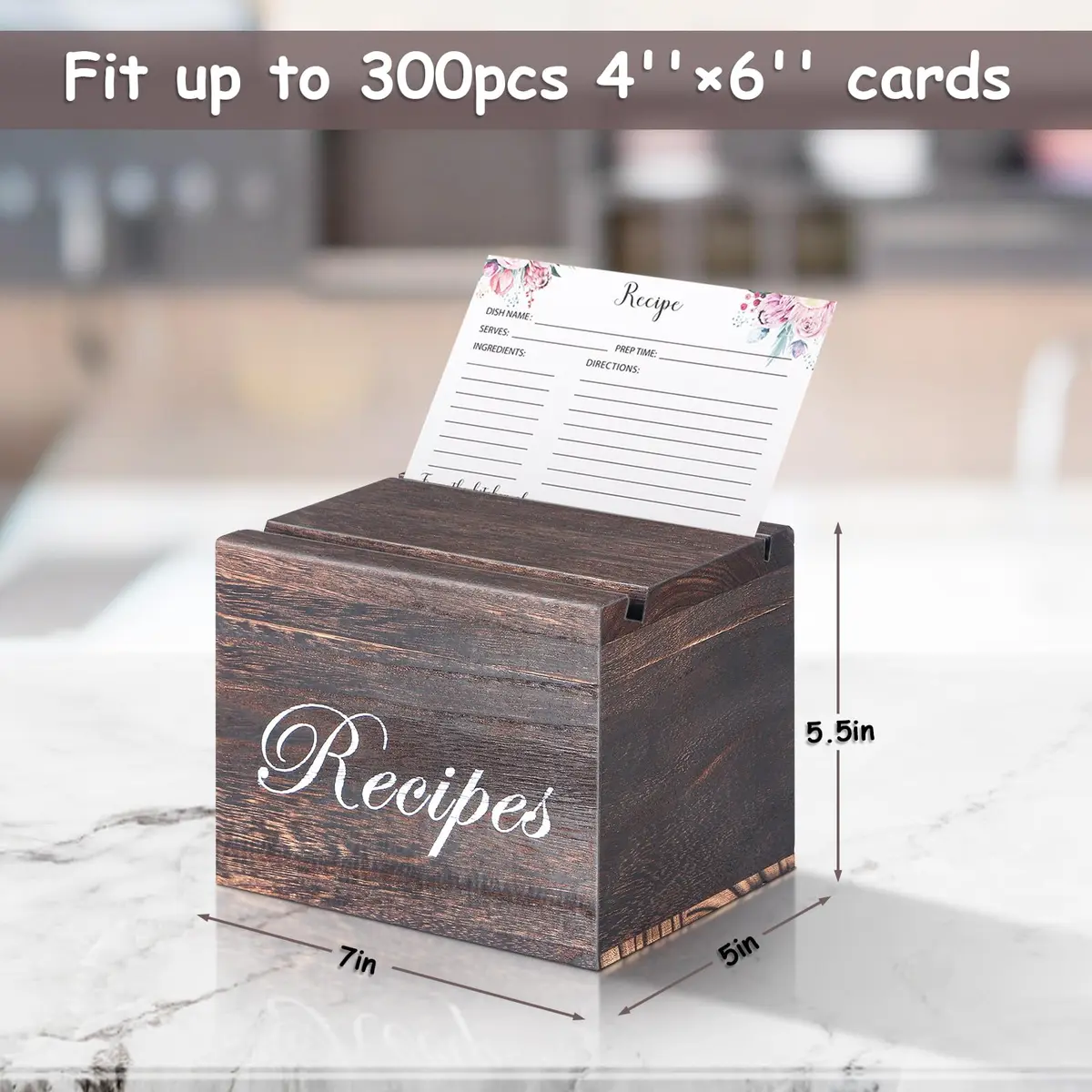 BELO VALE Recipe Box, Wooden Organizer with 61 Recipe Cards | Rustic Kitchen Storage for Home & Gift (120 chars) - view 3