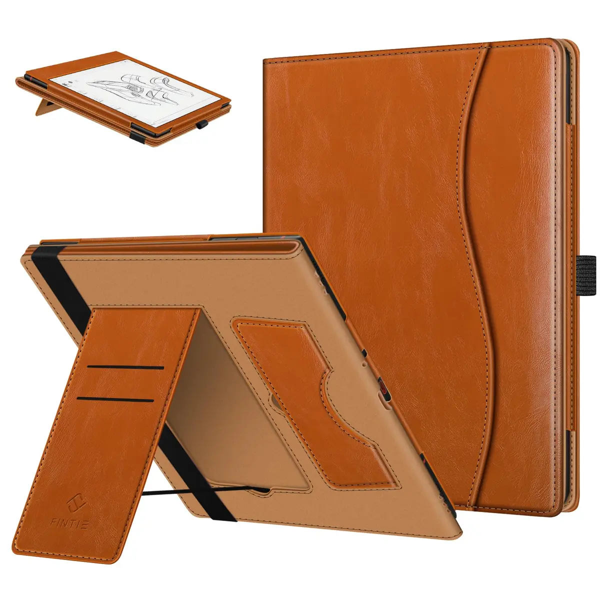 Fintie Stand Case for 10.3" Boox Note Air6 C/Air5 C/Air4 C/Air3 C/Air3 B/W Tablet ePaper | Brown PU Leather Folio with Card Slot & Pen Holder - main product image