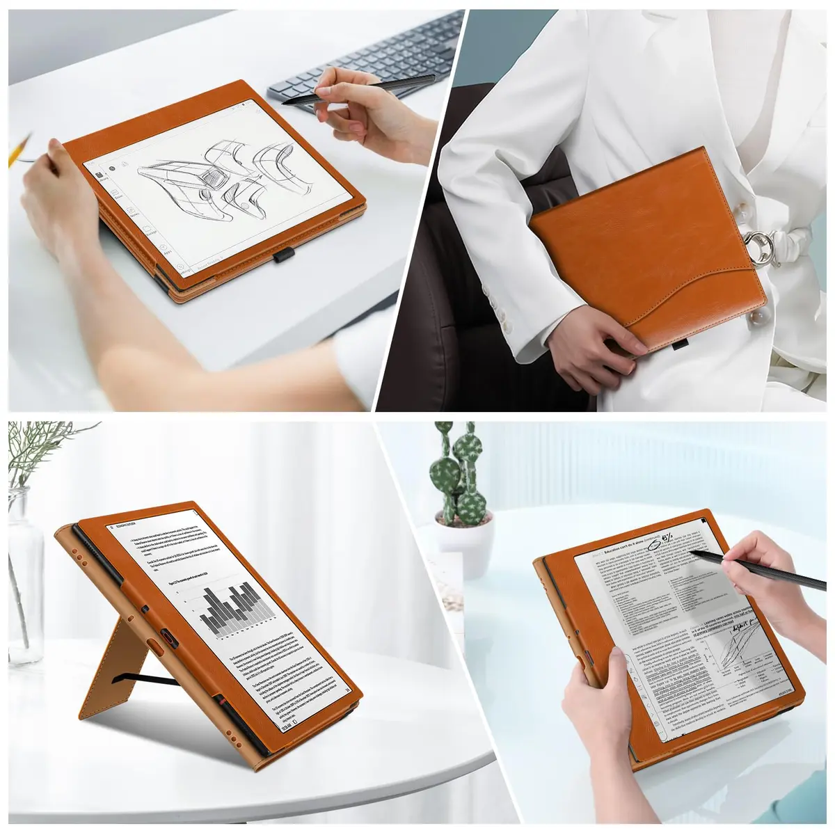 Fintie Stand Case for 10.3" Boox Note Air6 C/Air5 C/Air4 C/Air3 C/Air3 B/W Tablet ePaper | Brown PU Leather Folio with Card Slot & Pen Holder - view 5