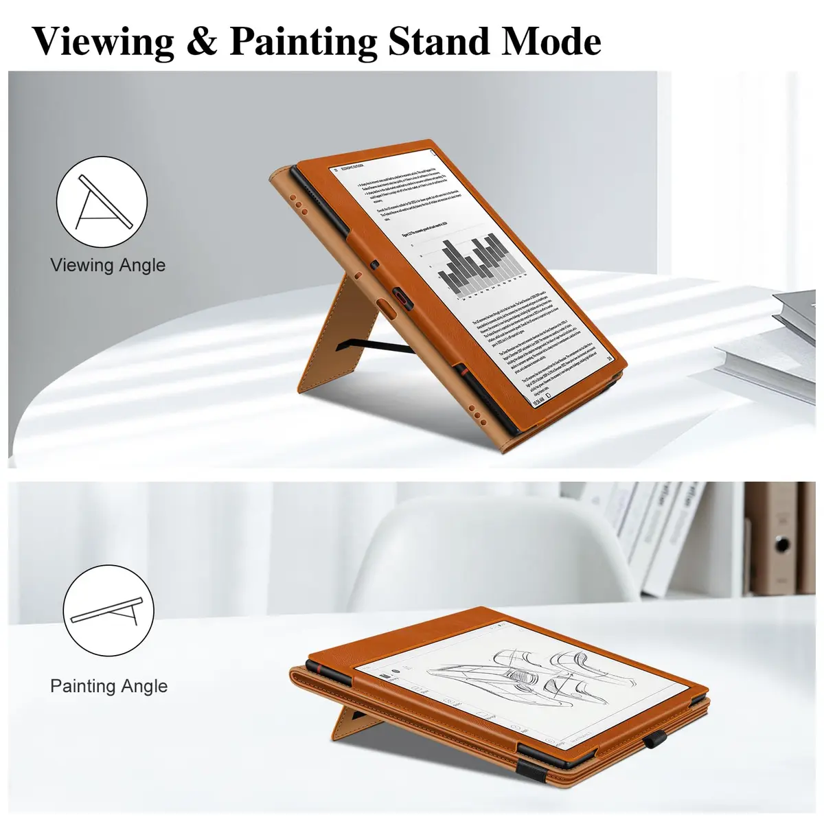 Fintie Stand Case for 10.3" Boox Note Air6 C/Air5 C/Air4 C/Air3 C/Air3 B/W Tablet ePaper | Brown PU Leather Folio with Card Slot & Pen Holder - view 3