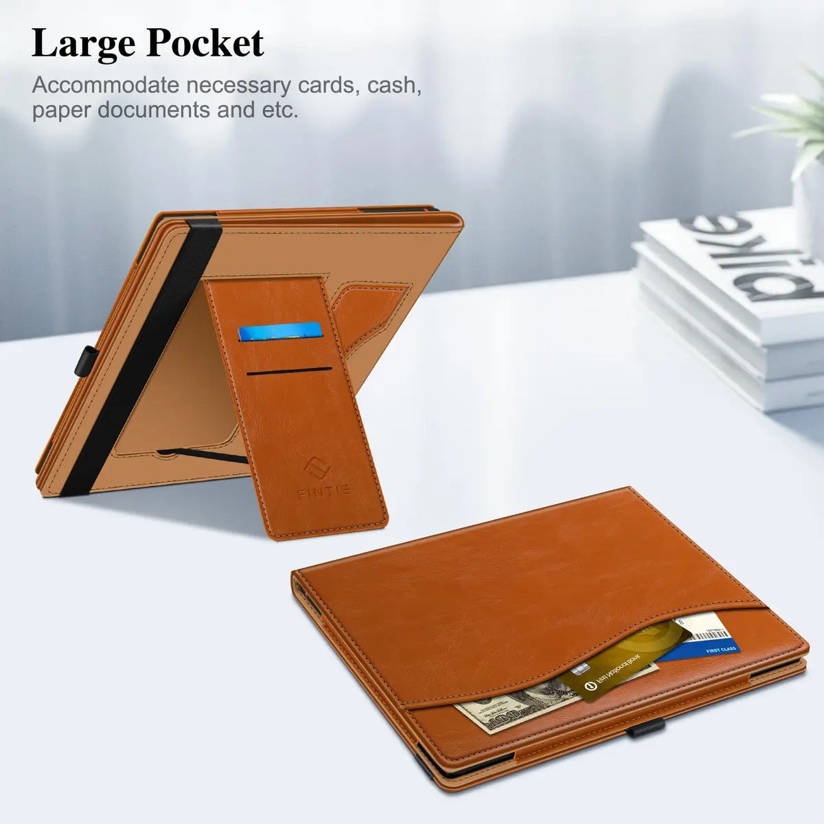 Fintie Stand Case for 10.3" Boox Note Air6 C/Air5 C/Air4 C/Air3 C/Air3 B/W Tablet ePaper | Brown PU Leather Folio with Card Slot & Pen Holder - view 4