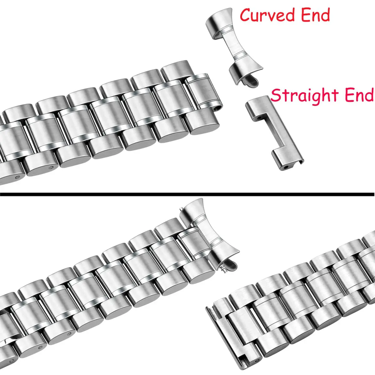 Juntan 20mm Stainless Steel Watch Band Silver | Quick Release Metal Bracelet with Double Folding Buckle - view 6