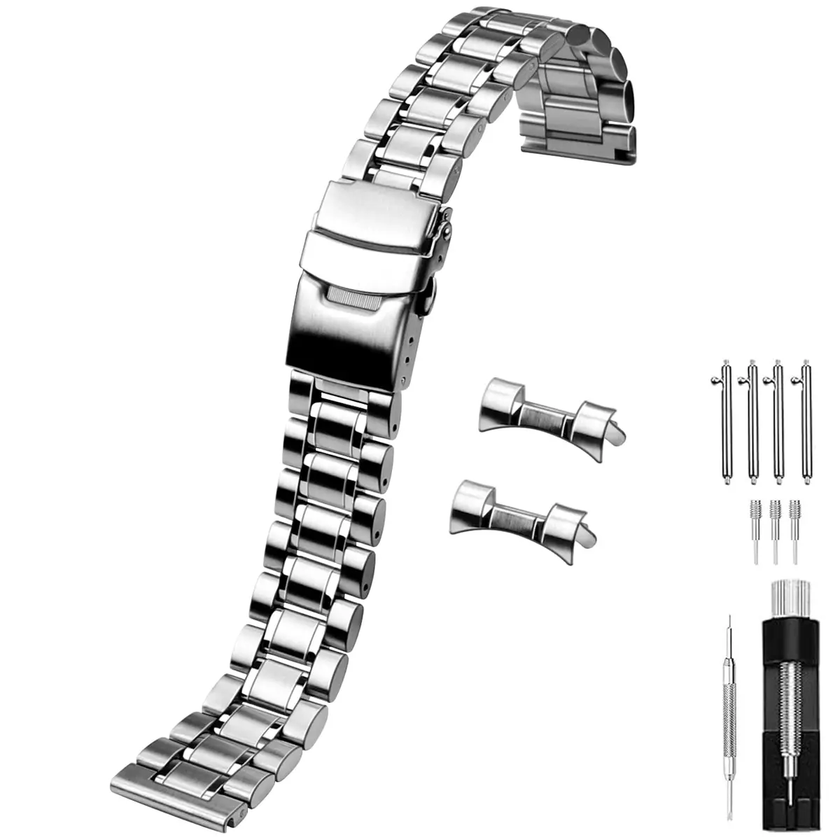 Juntan 20mm Stainless Steel Watch Band Silver | Quick Release Metal Bracelet with Double Folding Buckle - view 2