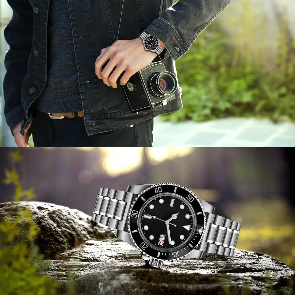 Juntan 20mm Stainless Steel Watch Band Silver | Quick Release Metal Bracelet with Double Folding Buckle - view 3