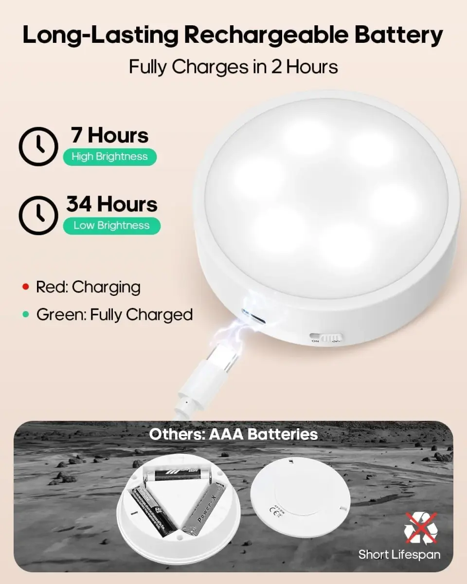 GOODEA.fun Rechargeable Puck Lights with Remote, 13 RGB Colors, 3 Pack | Modern LED Tap Lights for Cabinets & Shelves - view 3