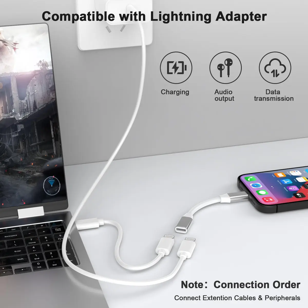DESOFICON Lightning Male to Female Adapter 9cm (3.5 inch) | Extends iPhone Charging, Audio, Data - view 8