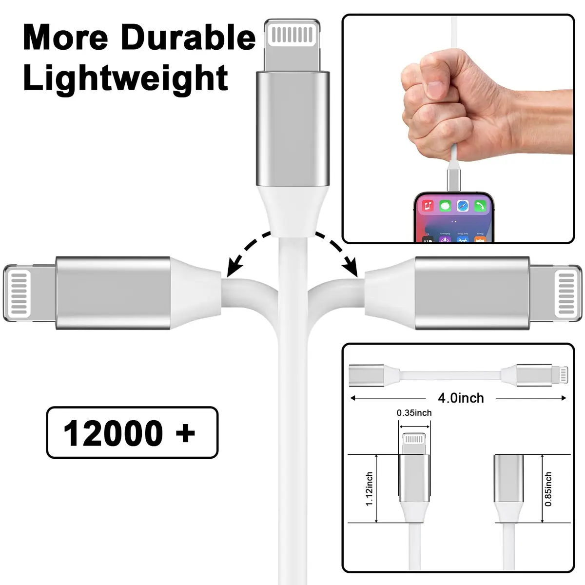DESOFICON Lightning Male to Female Adapter 9cm (3.5 inch) | Extends iPhone Charging, Audio, Data - view 3