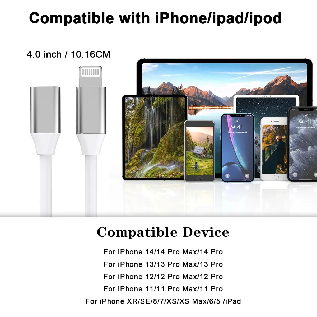 DESOFICON Lightning Male to Female Adapter 9cm (3.5 inch) | Extends iPhone Charging, Audio, Data - view 4