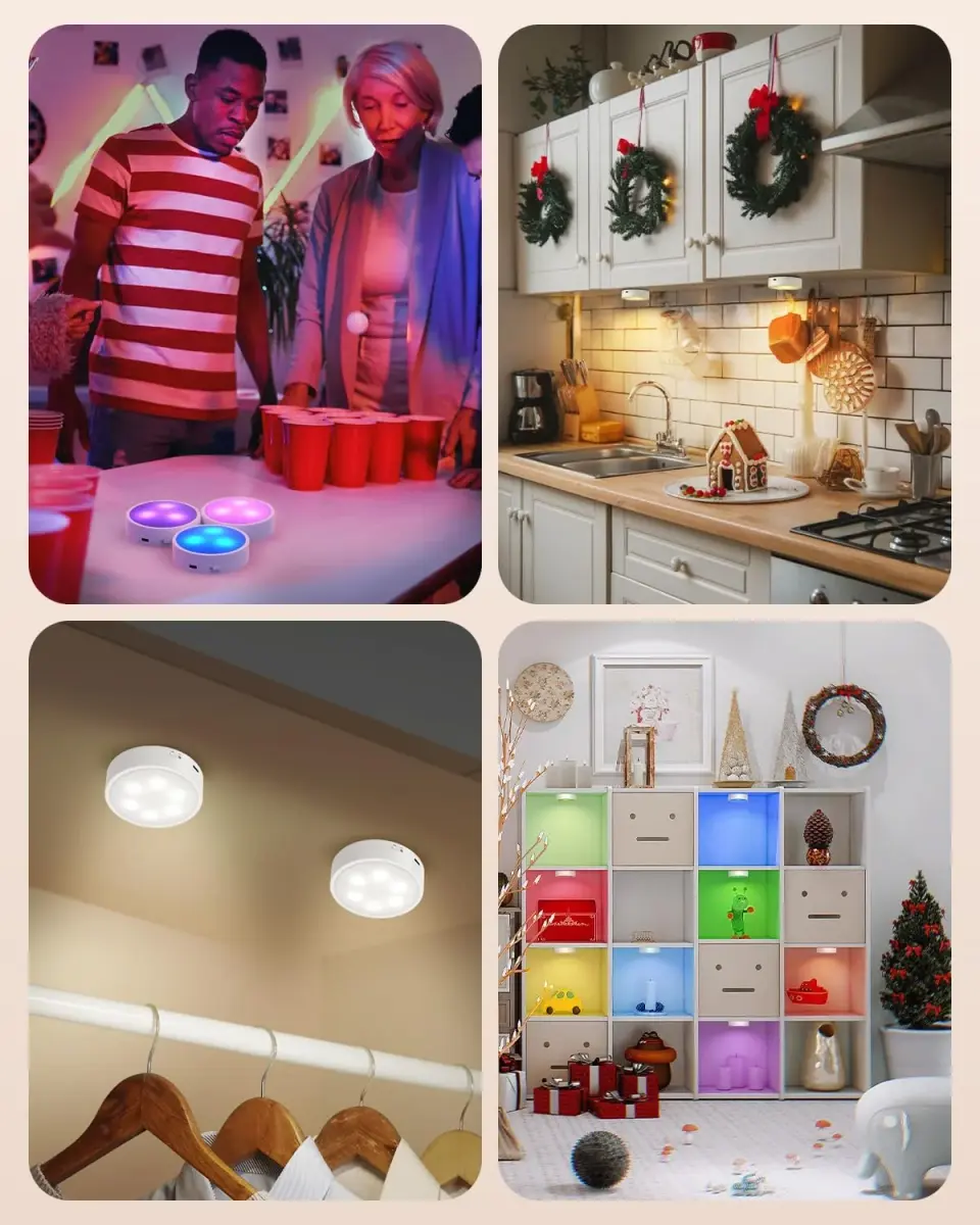 GOODEA.fun Rechargeable Puck Lights with Remote, 6 Pack White & 13 RGB Colors, 8.5cm (3.3in) Diameter - view 7