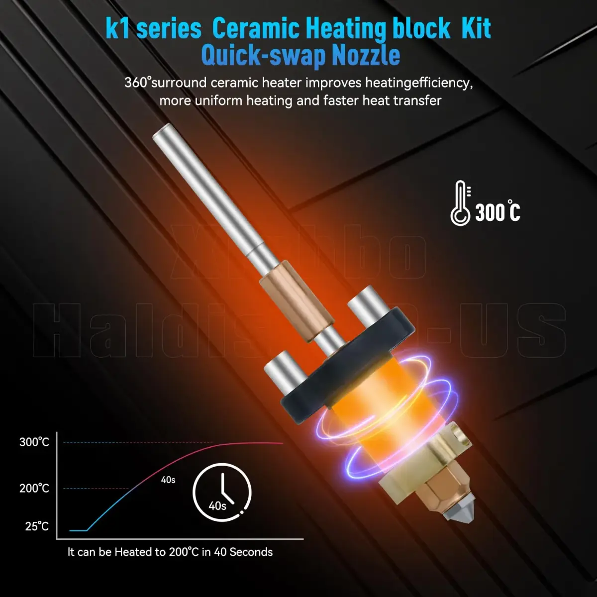 Xirbbo K1 Ceramic Hotend Kit with Unicorn Quick Swap Nozzle for K1 Max K1C 3D Printer | 300°C High-Temp - view 3