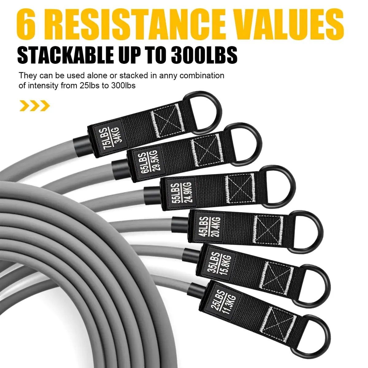 HPYGN Heavy Resistance Bands Set with Handles for Men | 300lbs Max Tension, 6 Levels - view 2