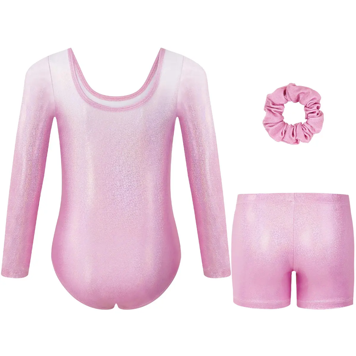 Gogokids Girls Long Sleeve 3 Pcs Gymnastics Leotard Set with Shorts | Sparkling Rhinestone Design for Activewear (70-120 chars) - view 2