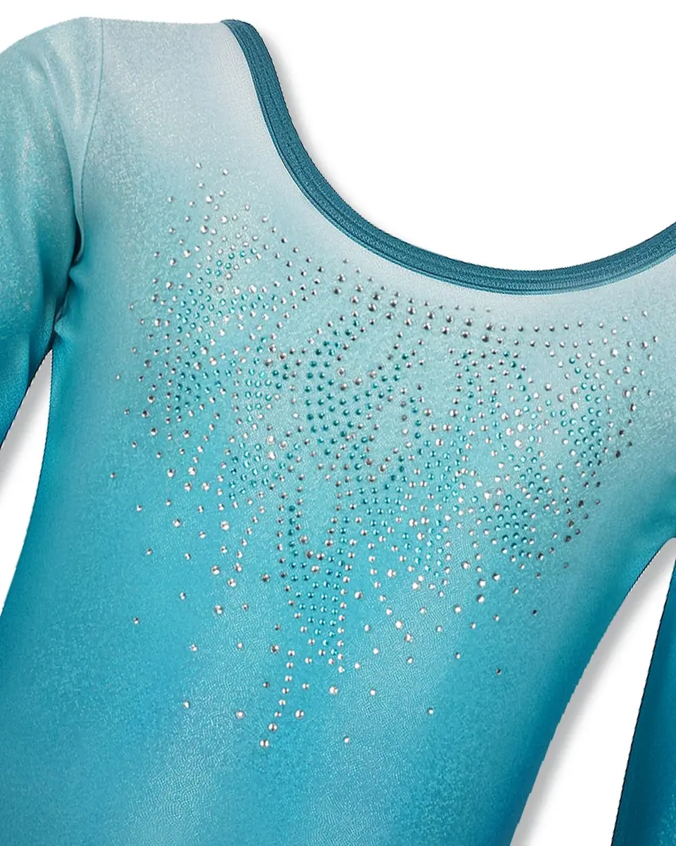 Gogokids Girls Long Sleeve Gymnastics Leotard Set with Shorts & Scrunchie, Green, 11-12 Years | Sparkle Rhinestone Dance Outfit - view 3