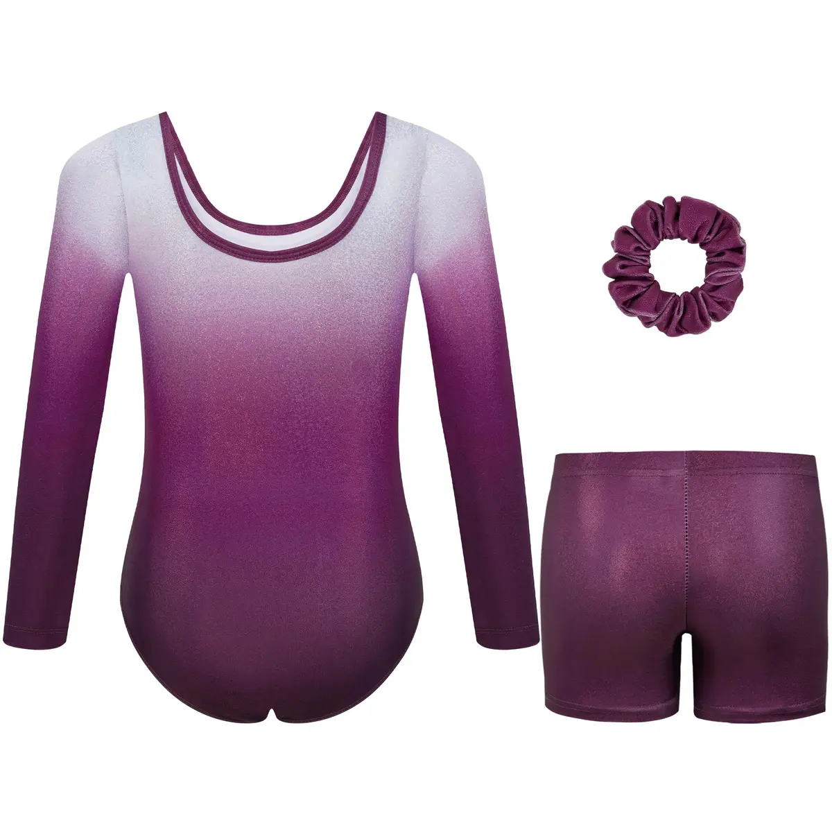 Gogokids Girls Long Sleeve 3 Pcs Gymnastics Leotard Set with Shorts | Sparkling, Durable & Comfortable for Active Kids - view 2